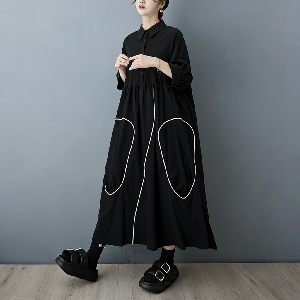 SuperAen Vestido Camisa Assimé - Korean Style A Line Shirt Dress avaliação e preço